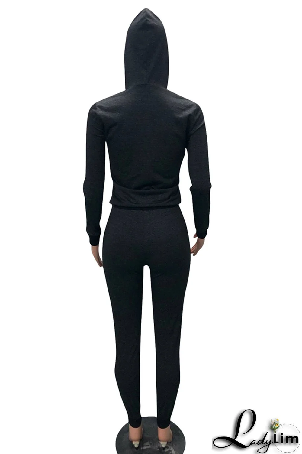 Grey Casual Sportswear Letter Print Patchwork Hooded Collar Long Sleeve Two Pieces