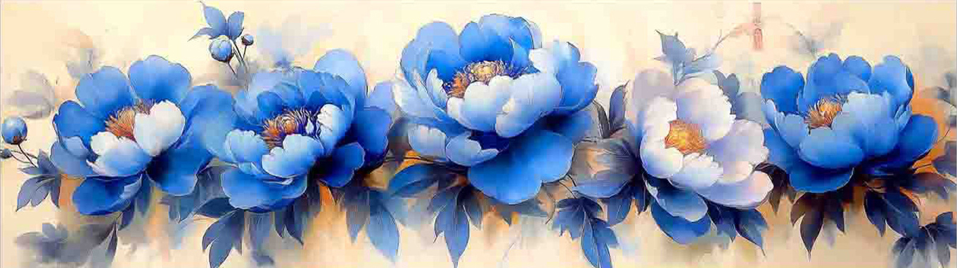 Blue Peony Full 9CT Pre-stamped Canvas(180*58cm) Cross Stitch
