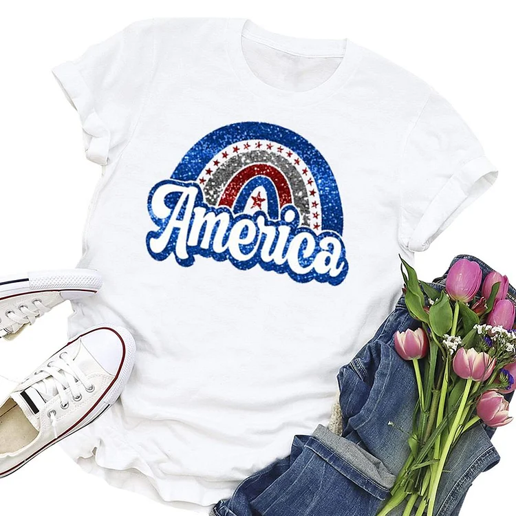 Independence Day Rainbow America T-shirt Tee-Annaletters