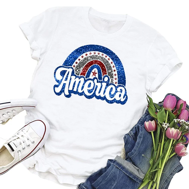 Independence Day Rainbow America T-shirt Tee