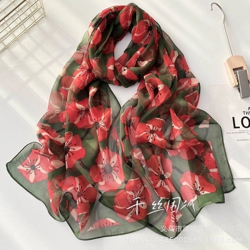 Women’s Sweet Flower Georgette Silk Scarves