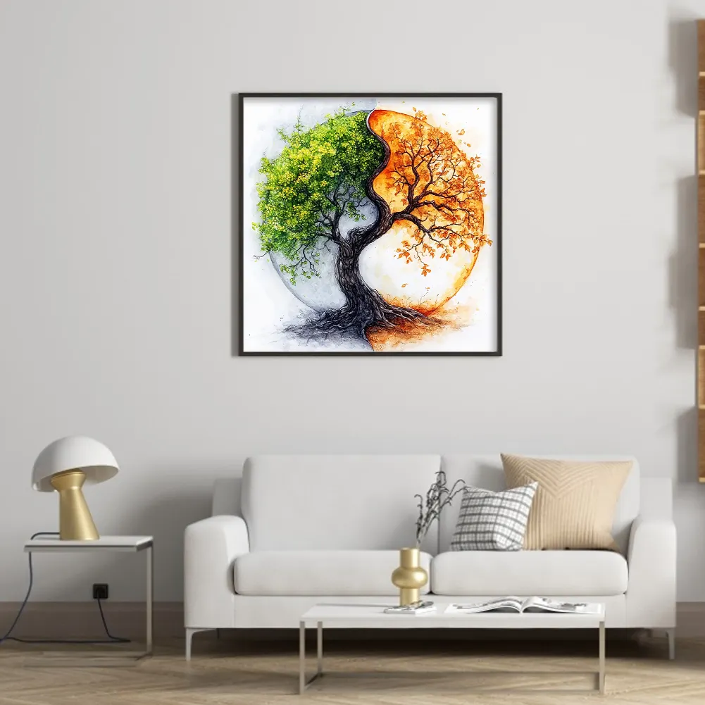 11CT Full Stamped Cross Stitch - Yin Yang Tree(Canvas|40*40CM)