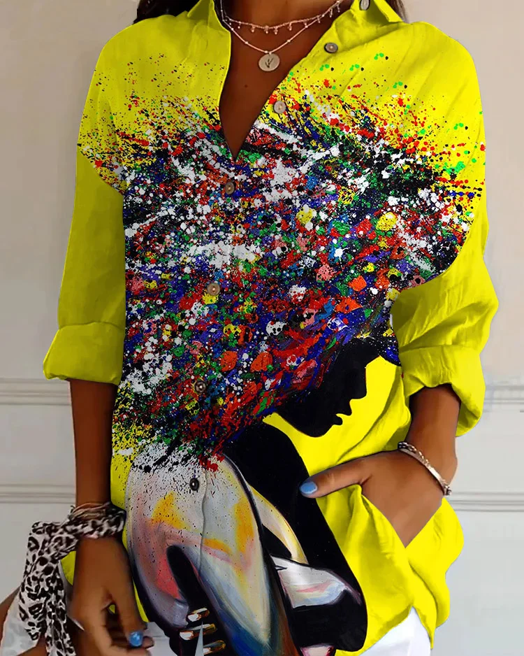 Art Oil Painting Afro Woman Print Long Sleeve Shirts