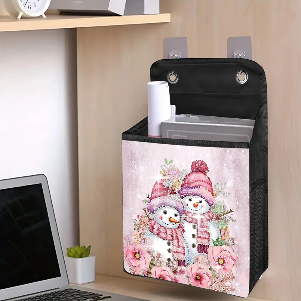 5D DIY Pink Snowman Diamond Painting Hanging Storage Bag Diamond Art Organizer Box Home Decor 