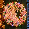 (Pink Angel)DIY Special Shaped Diamond Painting Wreath, Double-Sided Printing Christmas Wreath Hanging with LED Light Decor Kit 