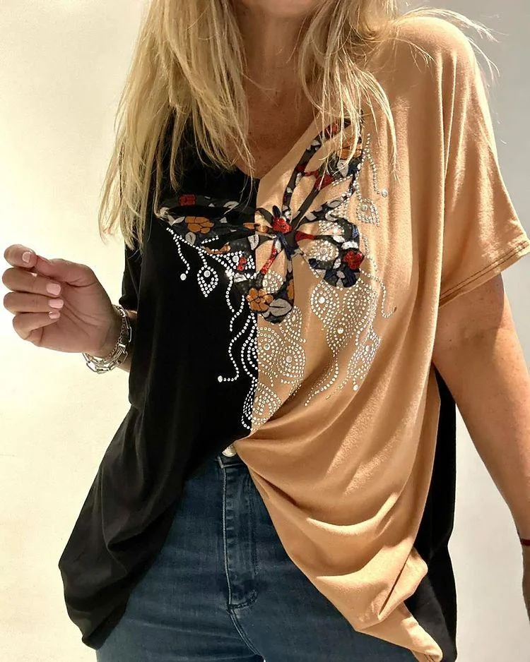 Casual Sequin Beaded Design T-shirt