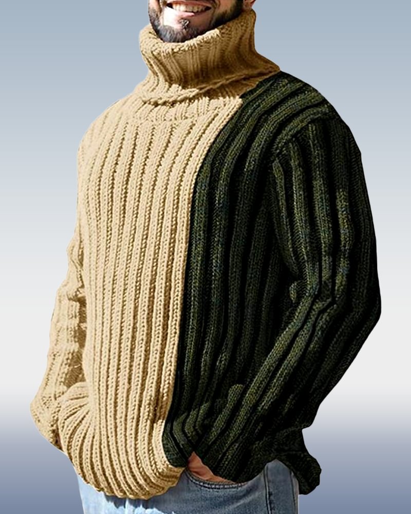 Men's Turtleneck Contrast Pullover Sweater