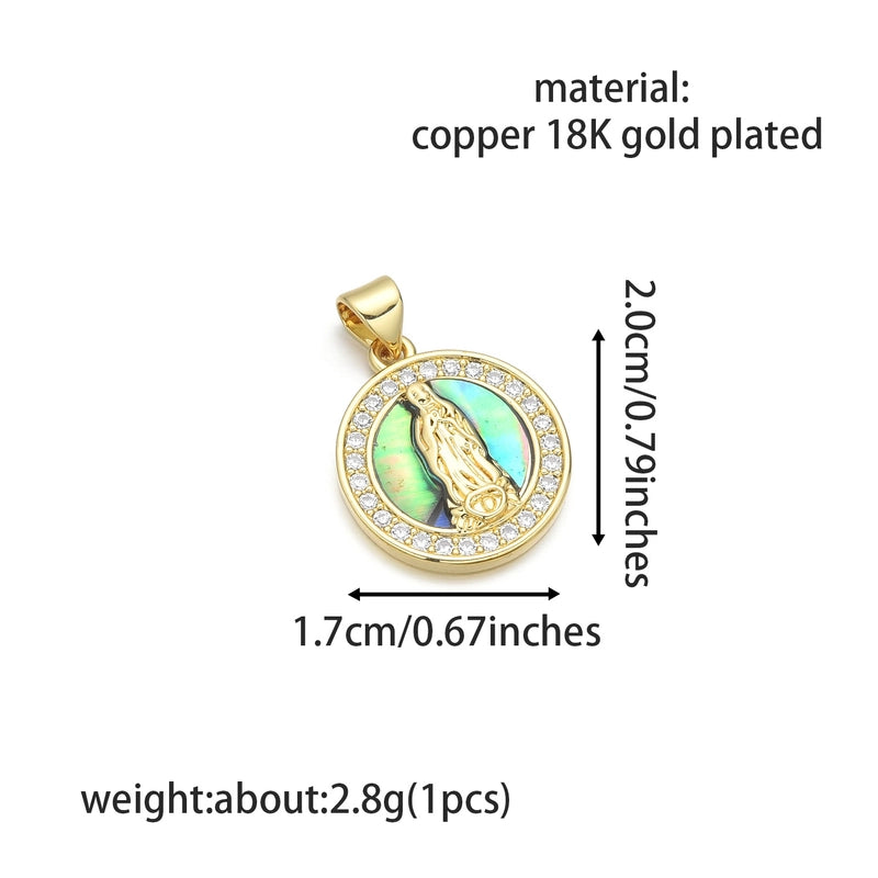 1 Piece 17 * 20mm Copper Shell Zircon 18K Gold Plated Virgin Mary Our Lady Of Guadalupe Pendant Jewelry Accessories
