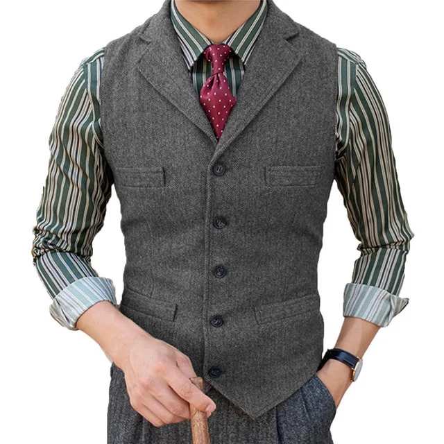 Retro Notch Lapel Single Breasted Blazer Vest