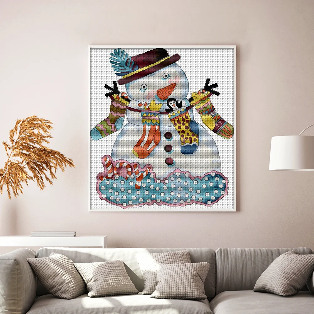 DIY Stamped Cross Stitch 14CT Partial Embroidery 35*40cm - Christmas Snowman