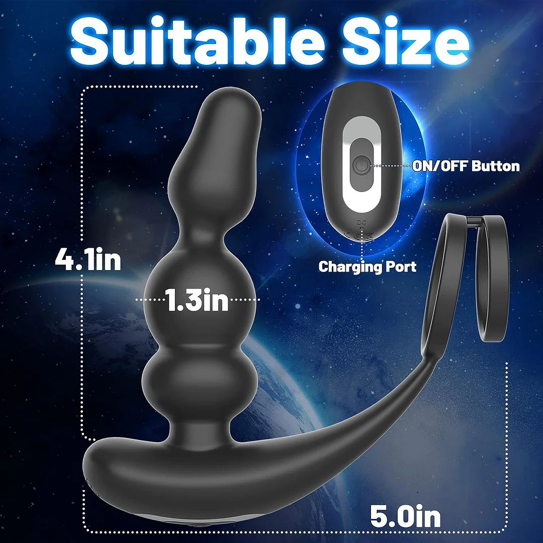 360° Rotating Prostate Massager Vibrating Anal Beads with Cock Ring