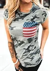 Camouflage Printed American Flag Pocket Tee