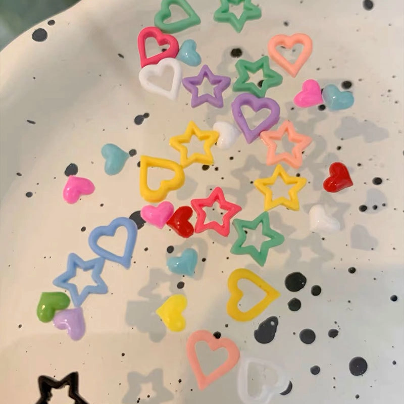 50 Mixed Color Hollow Pentagram Star Love Nail Jewelry Dopamine Color Peach Heart Nail Drill