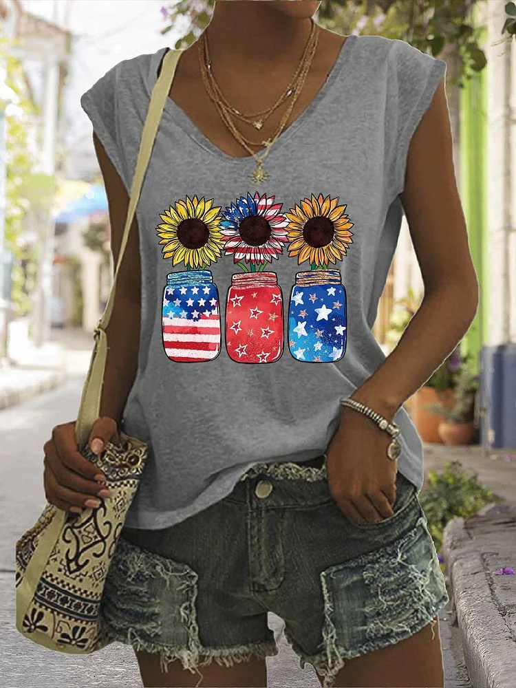 American Independence Day V Neck T-shirt Tees-013914