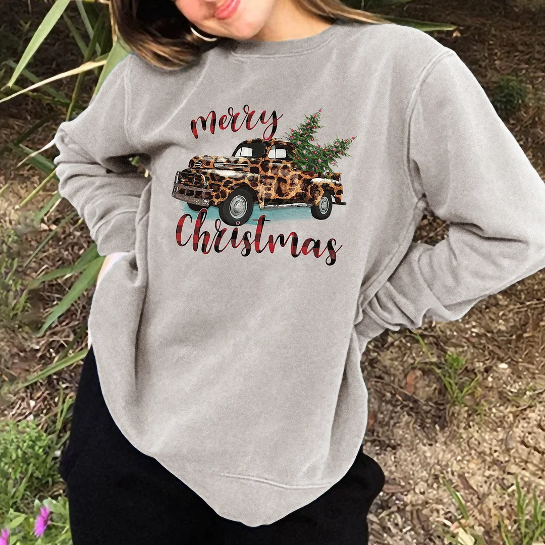   Merry Christmas Leopard Print Car Print Sweatshirt - Neojana