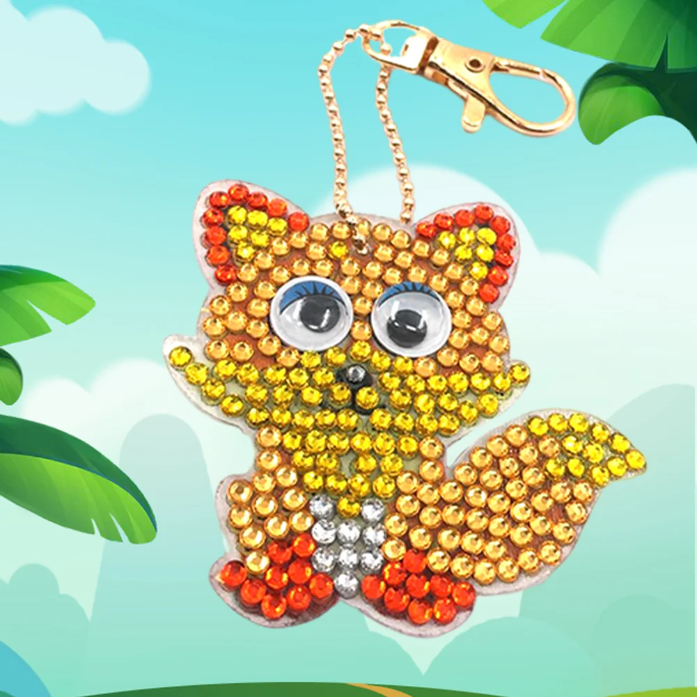 DIY Keychain Hand Made Diamond Painting Full Drill Pendants Art Crafts (Fox)