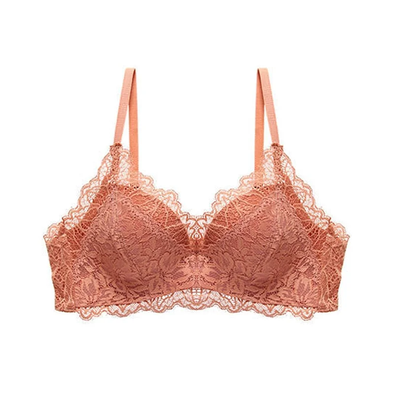 DERUILADY Sexy Lace Floral Push Up Bra Thin Comfortable Lingerie Wireless Adjustable Bralette Backless Bra For Women Underwear