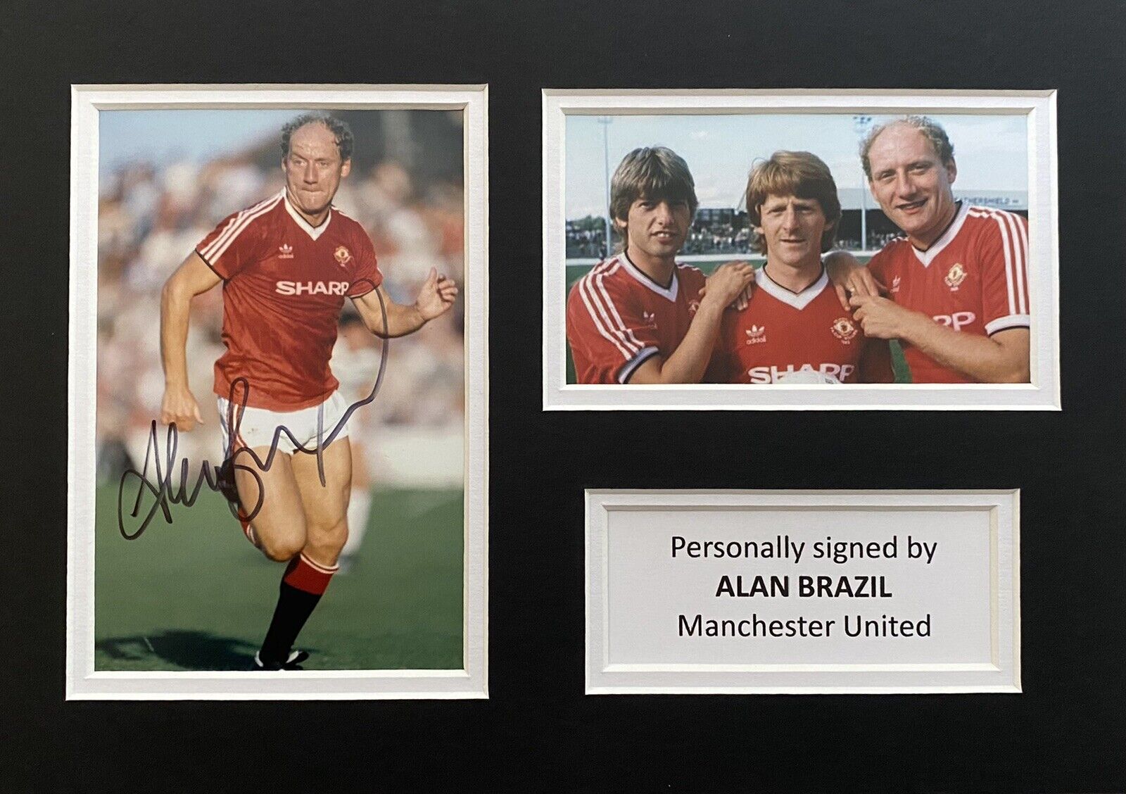 Alan Brazil Hand Signed Manchester United Photo Poster painting In A4 Mount Display