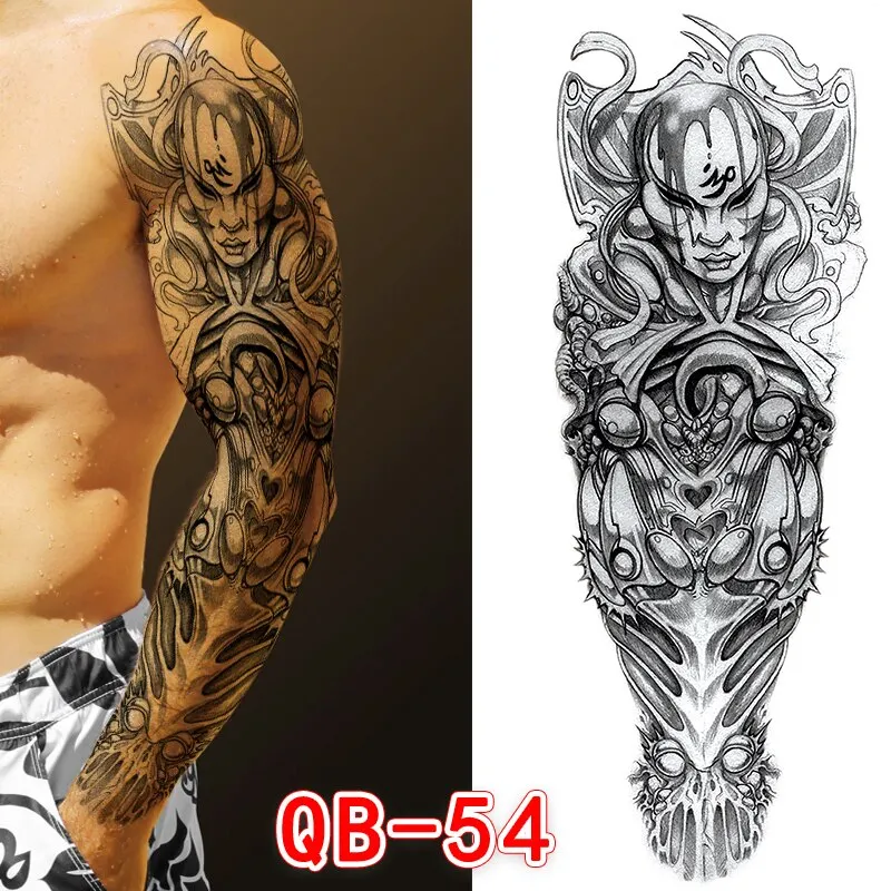 Sdrawing Men Temporary Tattoos Large Arm Sleeve Tattoo Sticker Dragon Tiger Fish Full Skull Totem Wolf Waterproof Fake Tattoo for Women