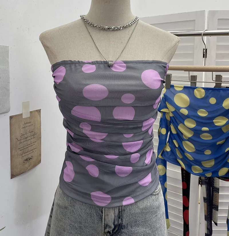 Nigikala Nigikala Shooting Holiday Storm Spot Bump Color Mesh Strapped Braped Vest Female Summer Dew Back Hottie Top 8085