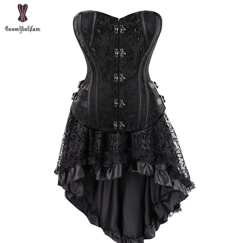 Plus Size Victorian Asymmetrical Ruffled Satin Lace Trim Gothic Skirts Women Corset Vintage Steampunk Skirt 937#