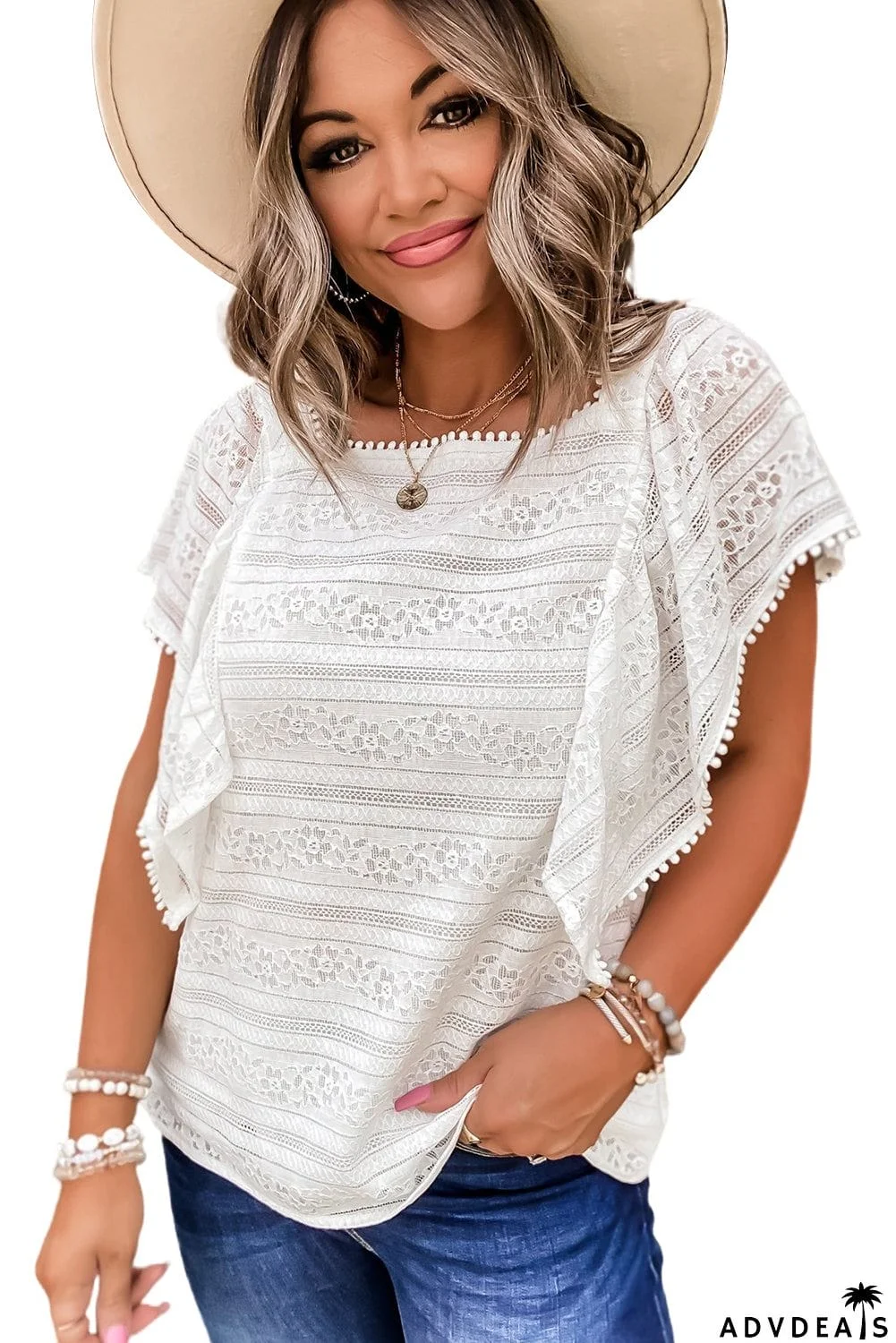 Cascading Ruffle Lace Blouse