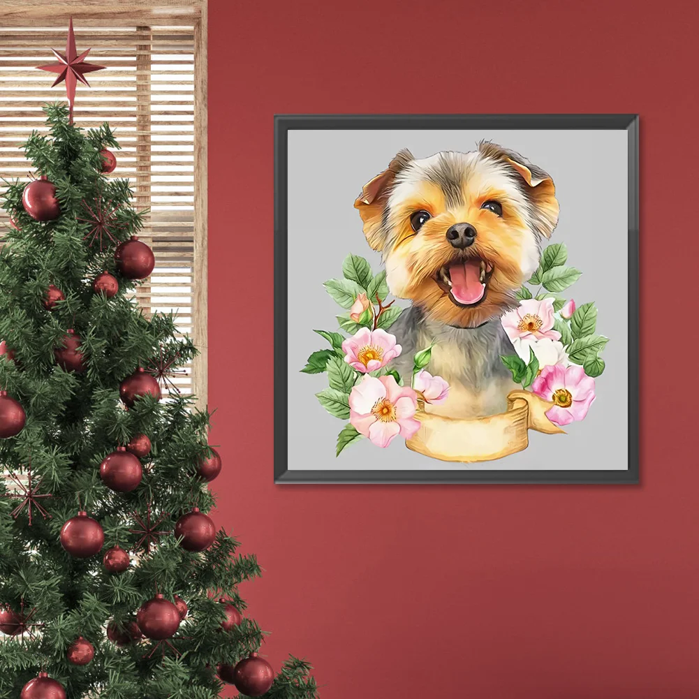 Full Round Diamond Painting 30*30cm - Flower Dog