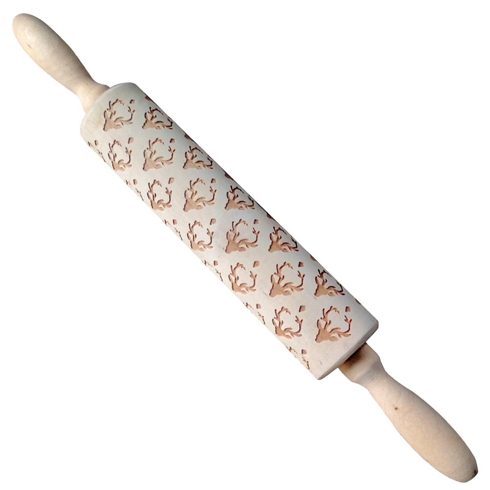 

Wood Elk Print Embossed Rolling Pins Embossing Baking Cookies Kitchen Tool, 501 Original