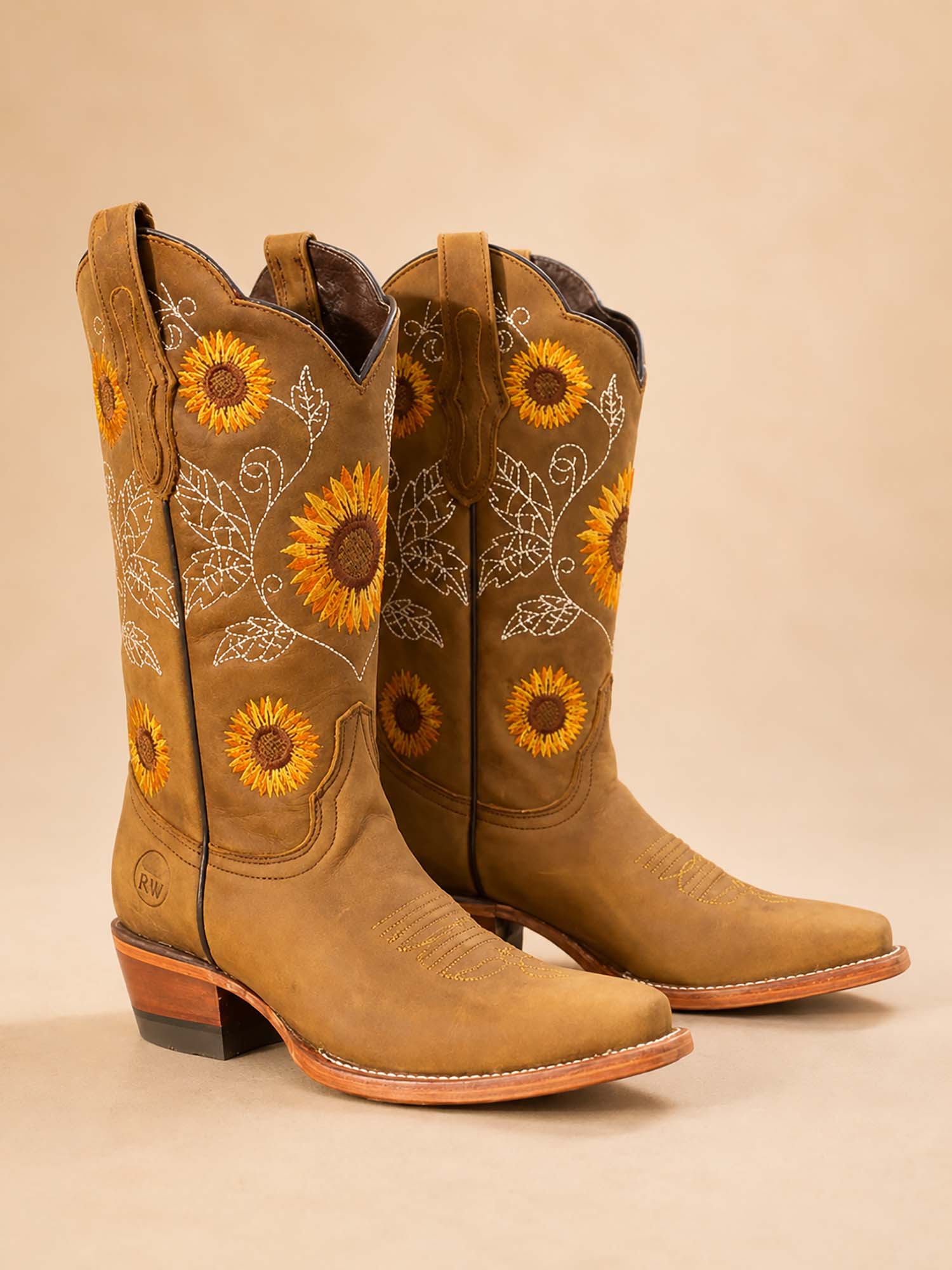 Perfect for a Country Music Festival &mdash; Retro Sunflower Embroidered Genuine Leather Chunky Heel Spring/Summer 2026 Women's Cowboy Boots