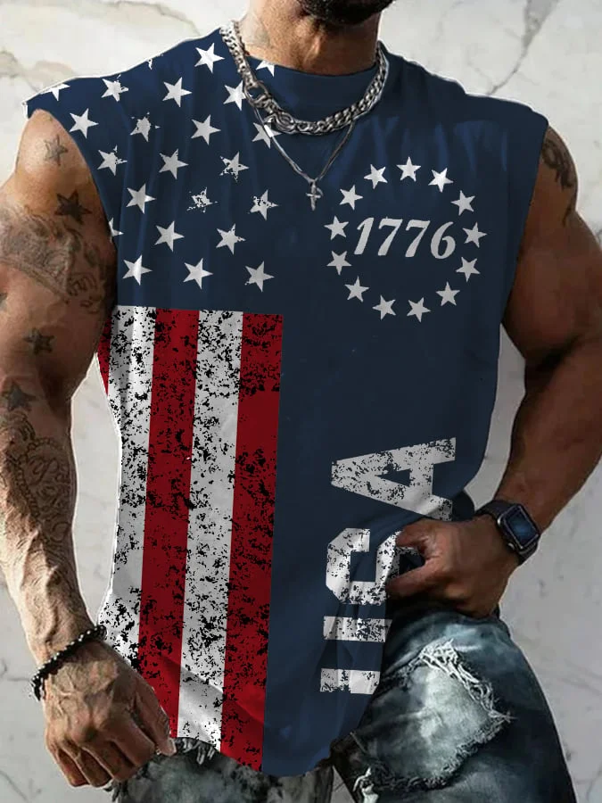 Men's 1776 Flag Print Casual Vest