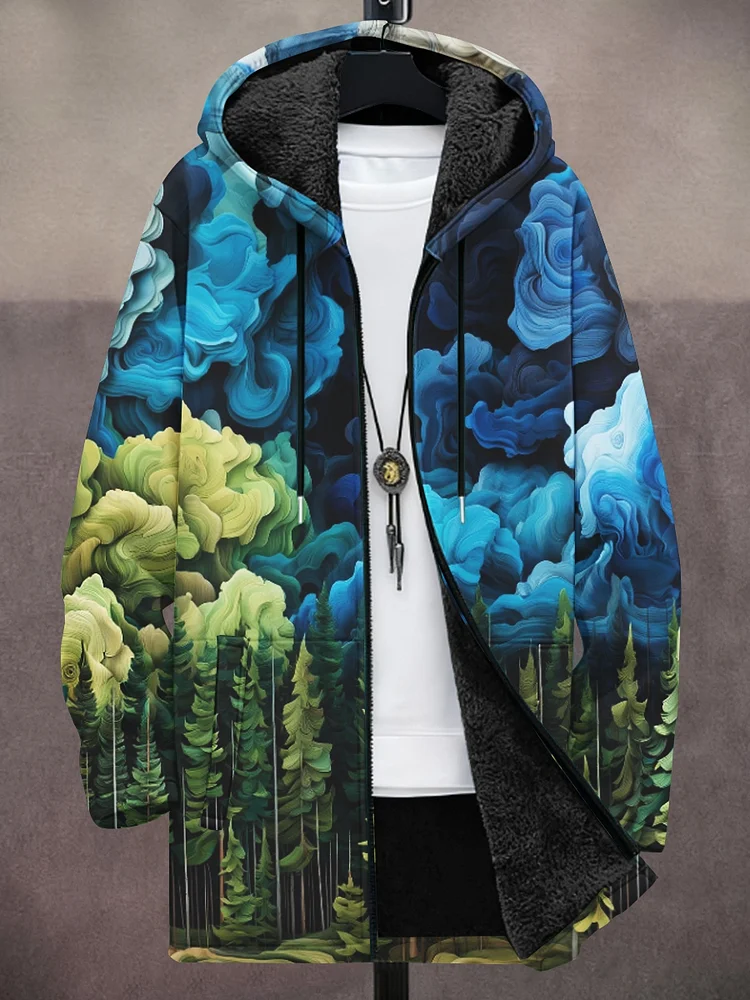 Herren landschaft Abstrakter Kunstdruck mit Kapuze Fleece schwerer Mantel