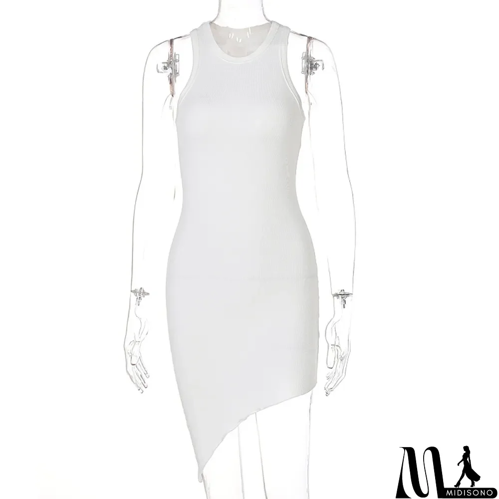 MidiSono - Women's spring Chic career solid color midi sleeveless irregular midi women dress