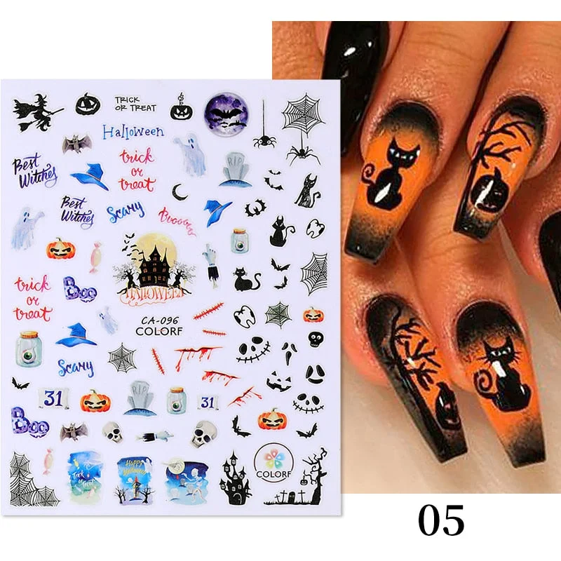 3D Christmas Nail Art Decoration Stickers Halloween Pumpkin Skull Geometry Snowflake Winter Design Slider Nail Foils Manicures-Nail Inspo