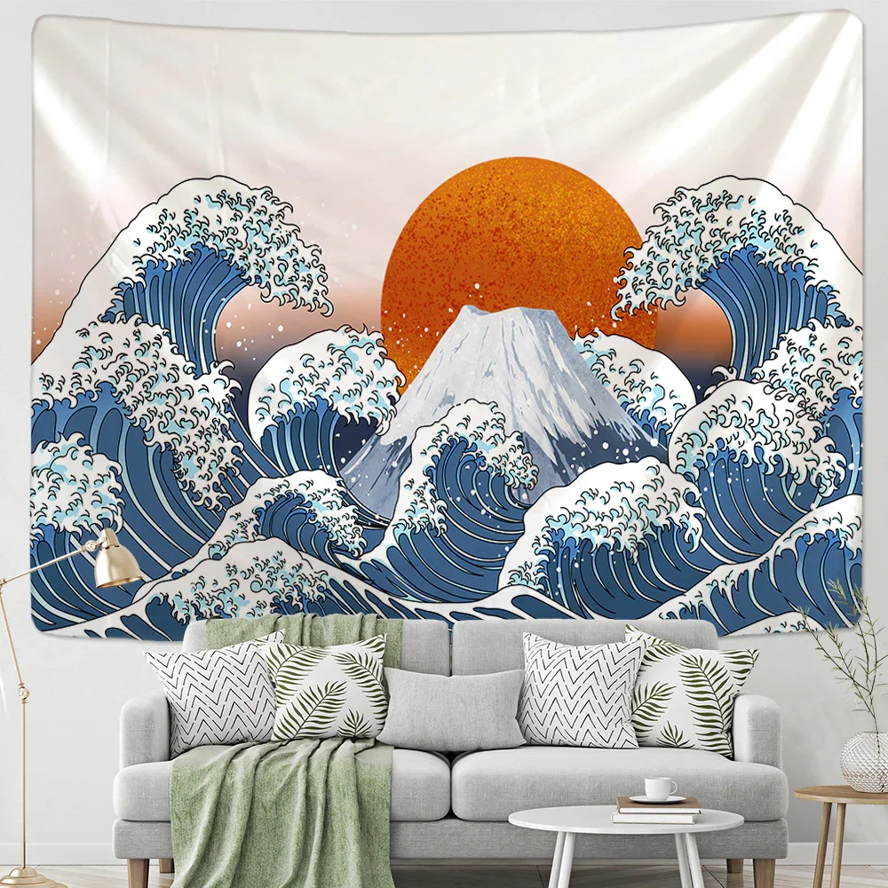 Nigikala Kanagawa Waves Printed Hanging Tapestry Sun Wall Hanging Tapestries Boho Bedspread Yoga Mat Blanket