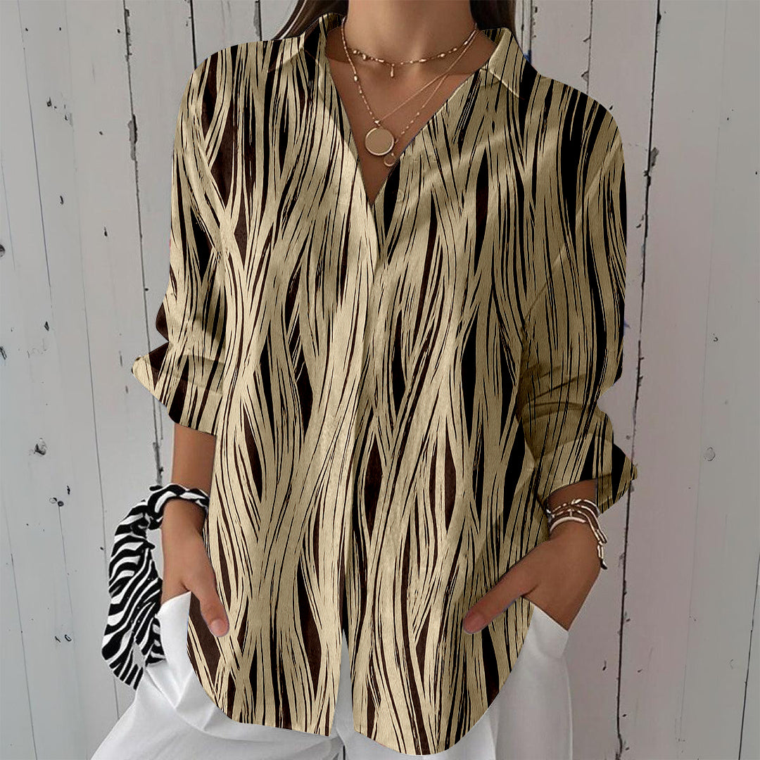 Women Long Sleeve V-neck Graphic Floral Printed Top