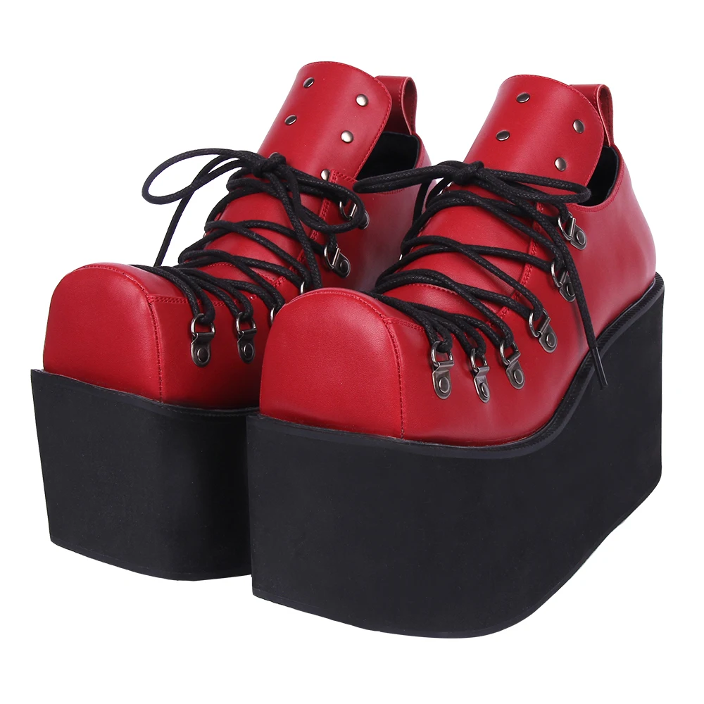 VCshoes Woman Lolita Gothic Street Style Shoes Lady High Heels Wedges Pumps Women Party Dark Shoes Square Toe Rivets 550