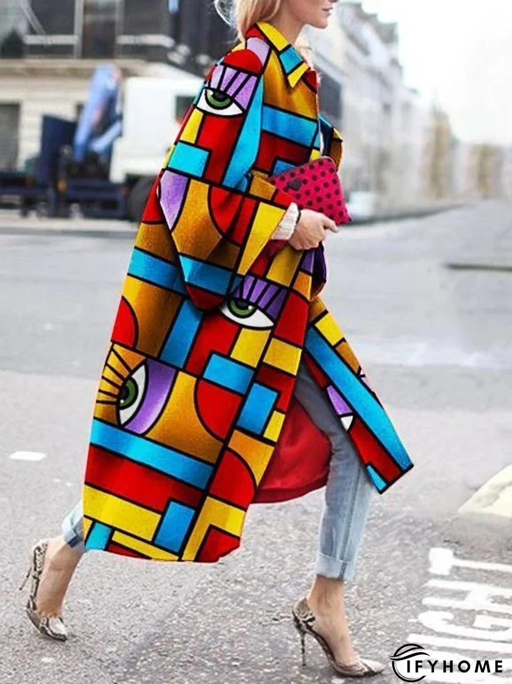 Long Sleeve Shift Abstract Overcoat | IFYHOME