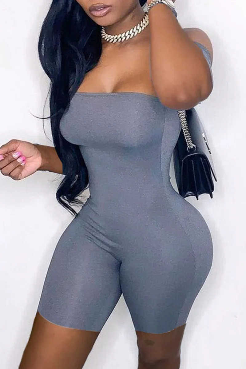 Grey Sexy Casual Solid Backless Strapless Skinny Romper | EGEMISS