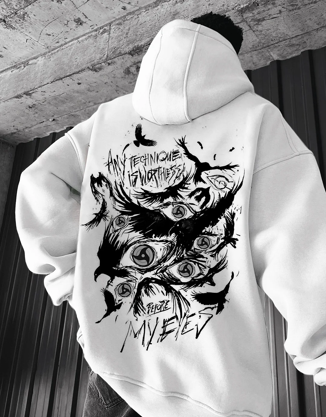 Crow Print Oversize Hoodie-barclient