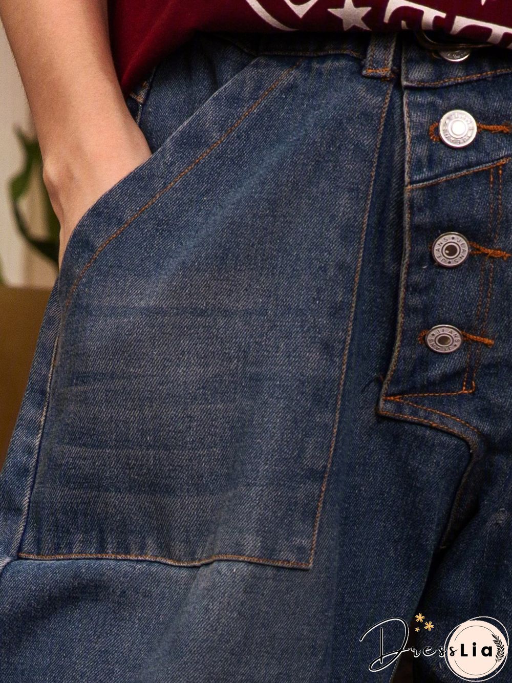 Casual retro breasted denim trousers