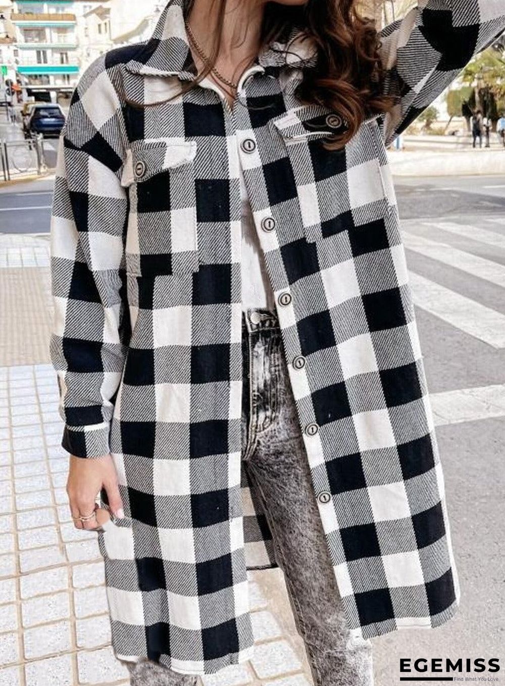 Casual Loose Plaid Lapel Long Sleeve Outerwear | EGEMISS