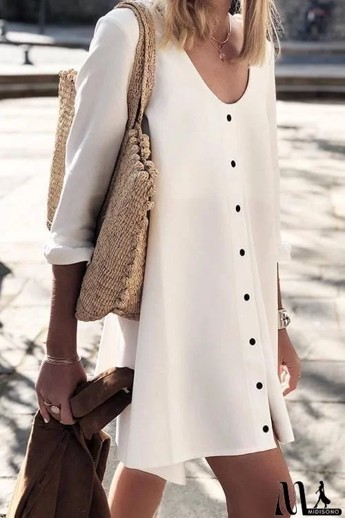 MidiSono - Button V Neck Loose Dress