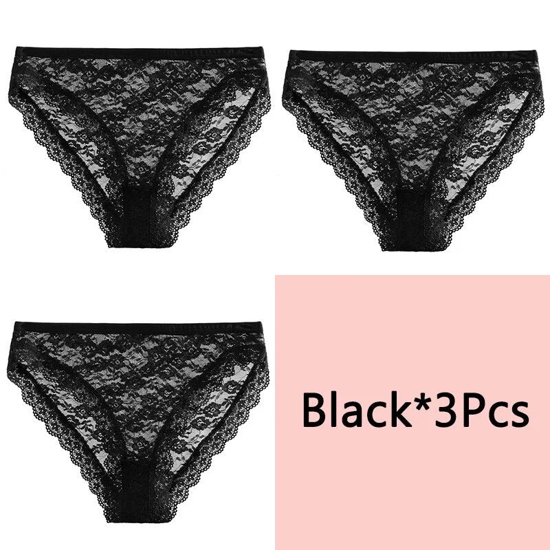 FINETOO Sexy Lace Panties Women 3Pcs/set Underpants M-2XL Big Size Underwear Sexy Floral Low Waist Briefs Panties Girls Lingerie