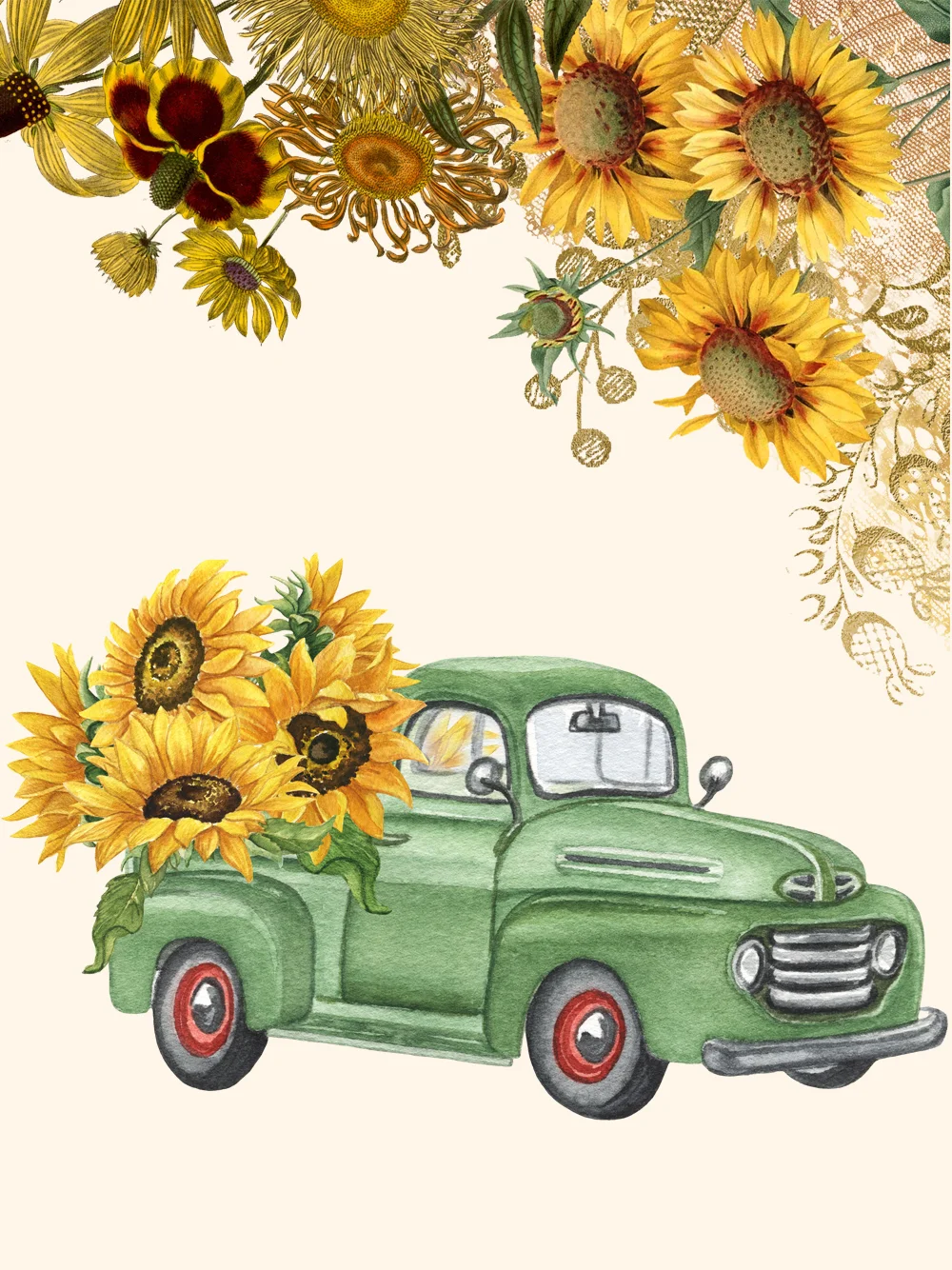 Diamond Painting - Full Round/Square Drill - Sunflower and Car(30*40 - 50*60cm)