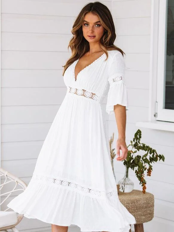 Fashionable deep V lace stitching dress for women clothes-Mayoulove