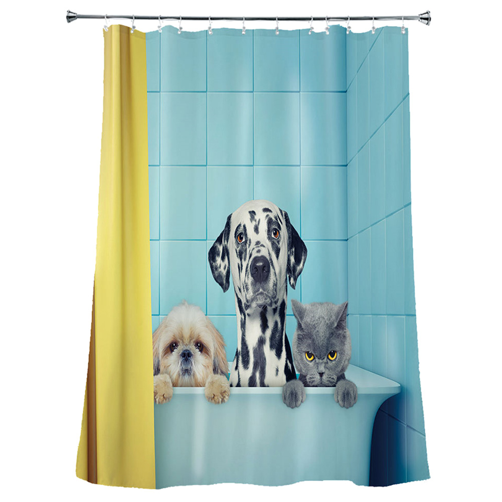 

Dog Cat Print Green Shower Curtains Waterproof Hanging Cloth Hotel Bathroom, 501 Original