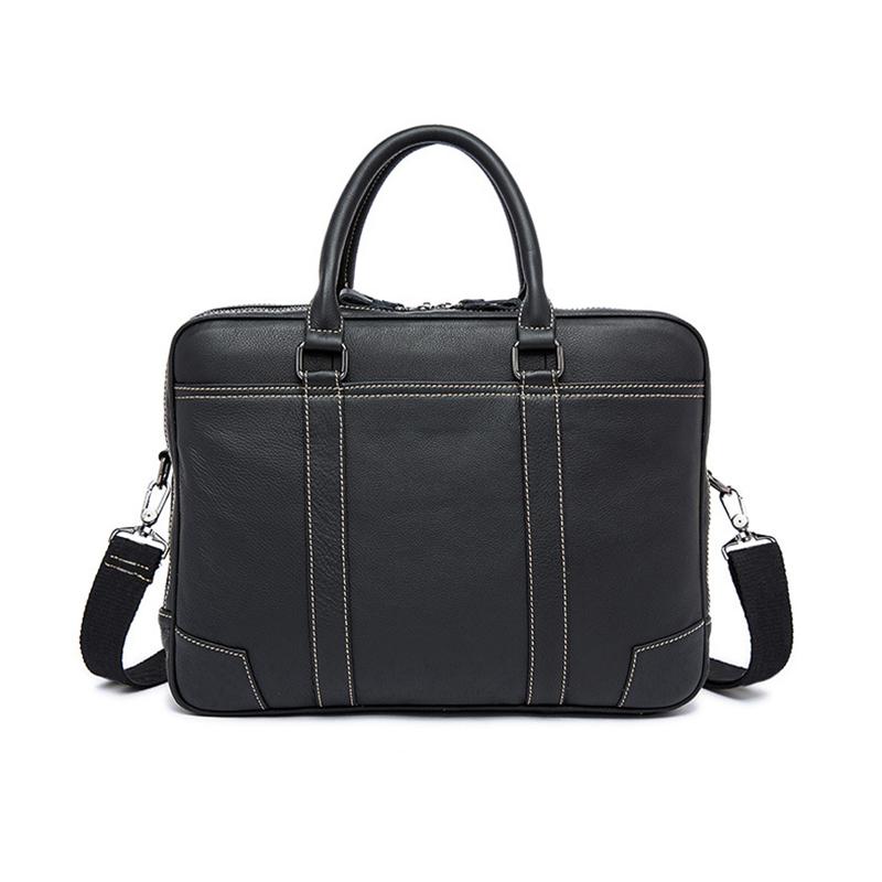 Fine Stitching Dual Top Handle Detachable Sling Strap Zip Top Genuine Leather Briefcase