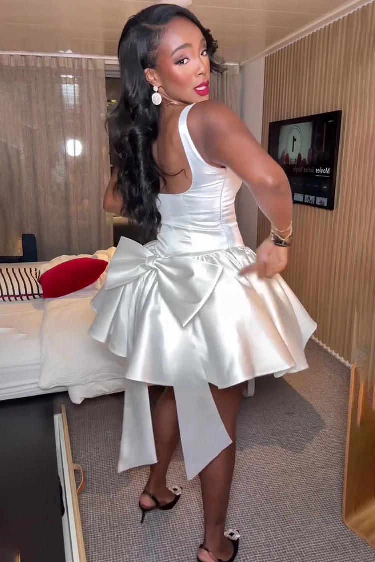 Scoop Neck Sleeveless Gathered A-Line Party Mini Dresses-White [Pre Order]