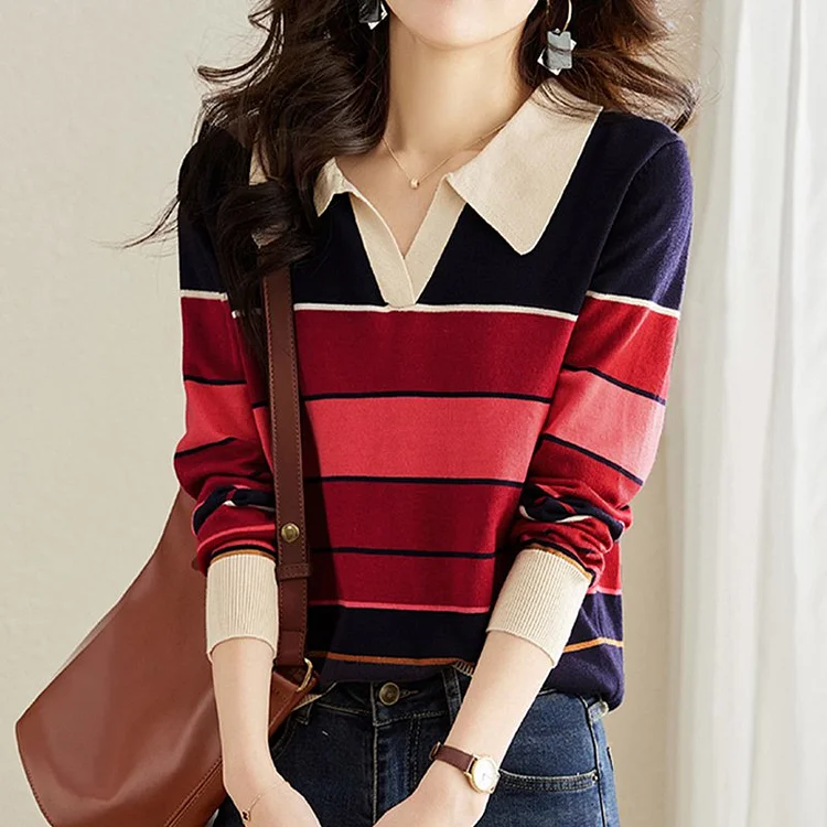 Stripe Stripes Long Sleeve Casual Sweater QueenFunky
