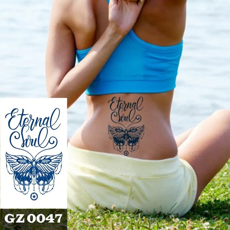 1Pcs Ink Juice Butterfly Text Tattoos Body Art Waterproof Temporary Tattoo Sticker For Men Women